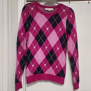100% Cotton Argyle Heart Sweater Sz XS